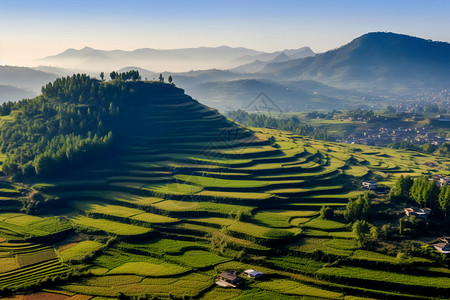 郊外的梯田风景背景图片