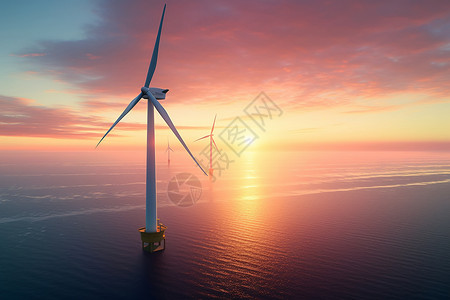 大连大黑石海岸大海上的风力发电设计图片
