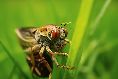 夏天蝉侧面图昆虫的特写背景