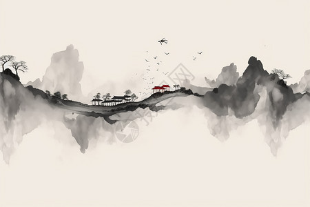 中式水墨风景插画图片