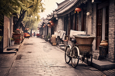 中国传统文传统的胡同建筑背景