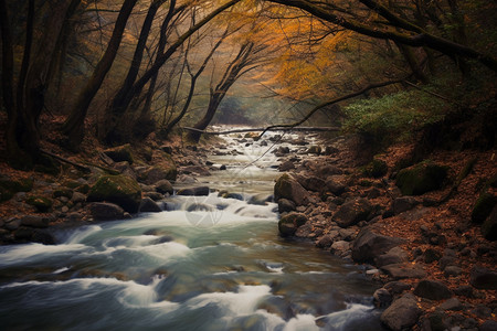 森林中流动的溪水背景图片
