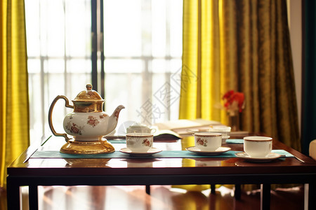 新中式家居品茶桌背景图片