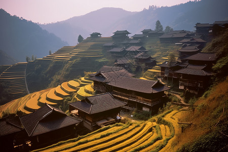 梯田房屋建筑景观背景图片