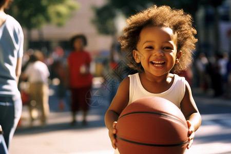 小孩子抱着篮球高清图片