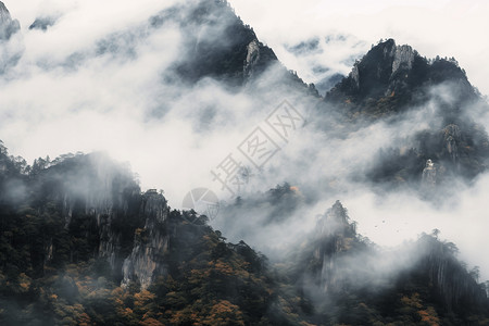 被迷雾笼罩的甘南山脉背景