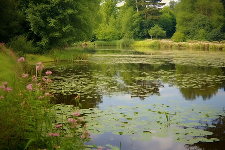 灌木丛里的池塘背景图片