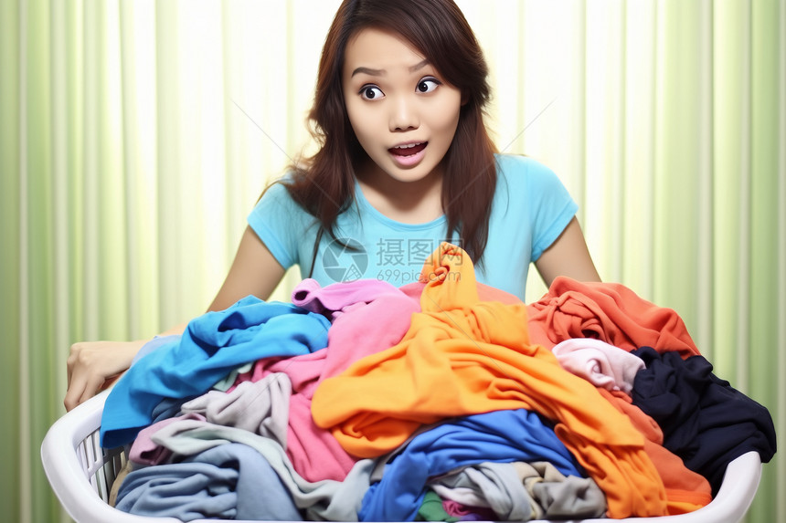 清洗衣服的家庭妇女图片