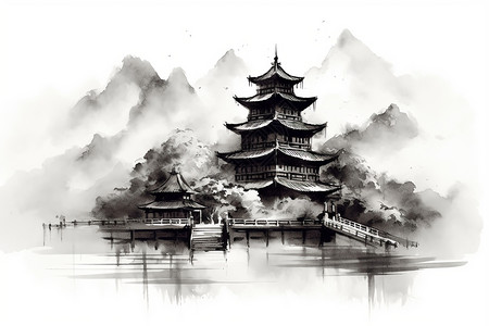 中式古典建筑中式的古典建筑插画