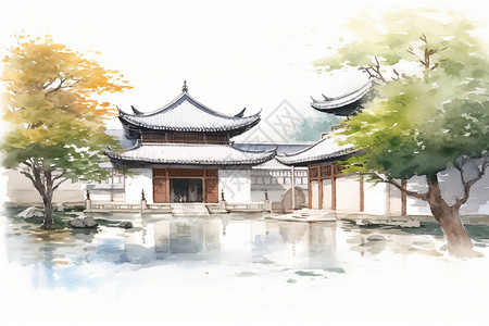 中国传统庭院背景图片