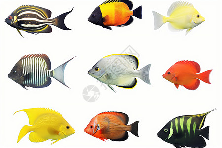 三色热带鱼热带鱼集合插画