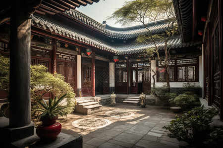 中式庭院夜景中式传统四合院设计图片