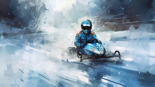 雪地赛车冰上高速行驶的卡停车插画
