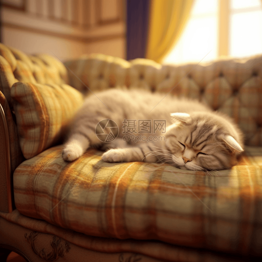 猫睡在沙发上图片