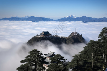 城堡英亩修道院美丽的山间美景设计图片