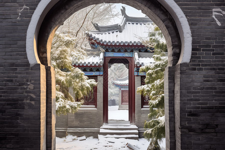 中国建筑月亮门背景图片