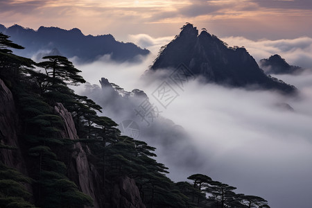 云雾环绕的大山背景图片