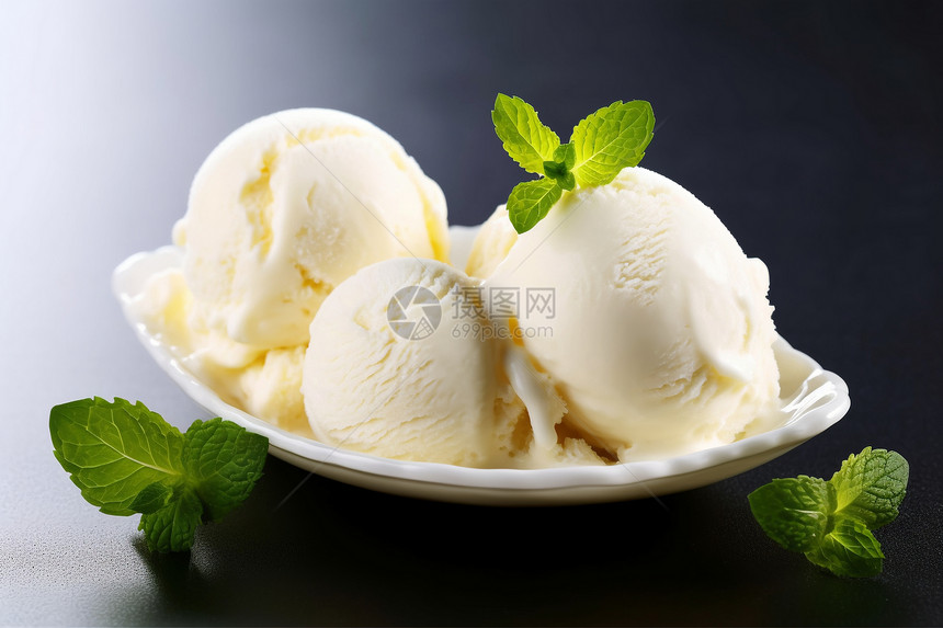 盘子中的圆形冰淇淋图片