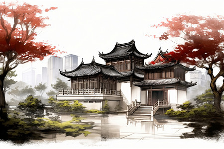中式豪宅建筑背景图片
