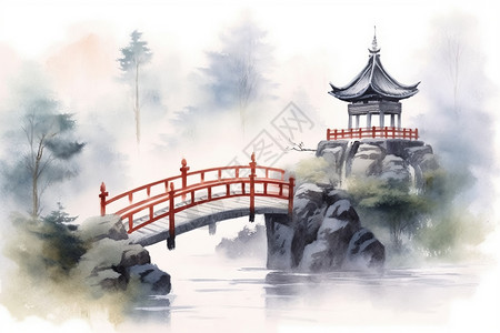 精致风景水彩建筑插画插画