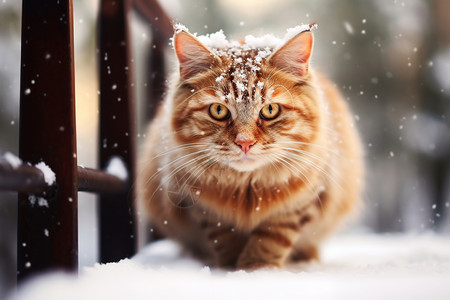 可爱雪虎雪地上的小猫背景