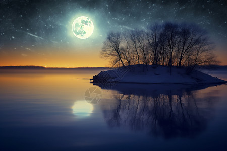河湖冬天圆地平线天体设计图片
