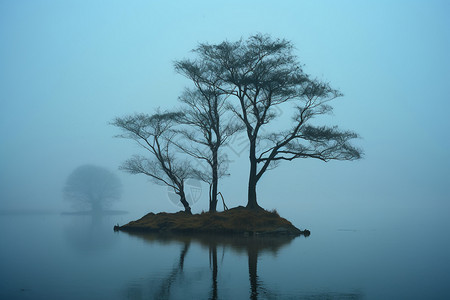 阳澄湖莲花岛迷雾笼罩的阳澄湖背景