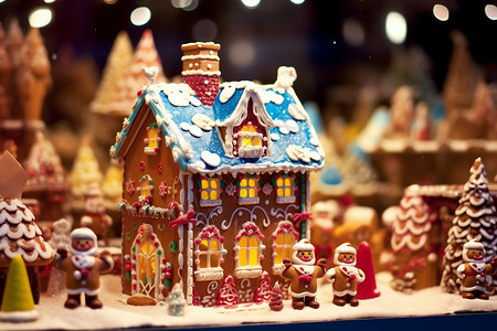 甜品店的圣诞节姜饼屋背景图片