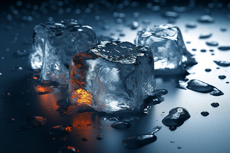 冷冻水表面正在融化的冰块设计图片