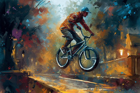 骑自行车的人在表演高难度动作背景图片