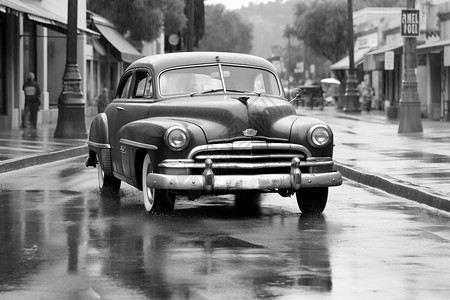 悠久古董车的黑白照片设计图片