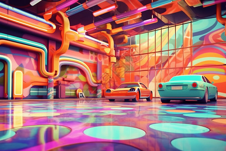 超现实主义抽象的洗车场插图背景图片