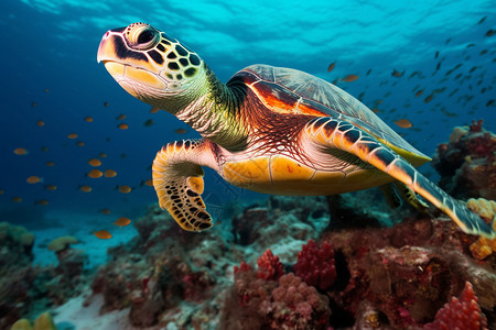 潜行中海龟海洋中海龟的特写镜头背景