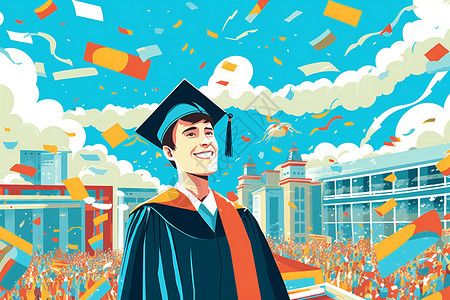 毕业庆祝学生的插画背景图片