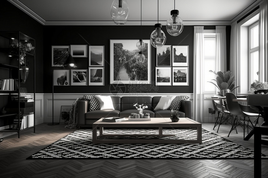 黑白客厅的沙发图片