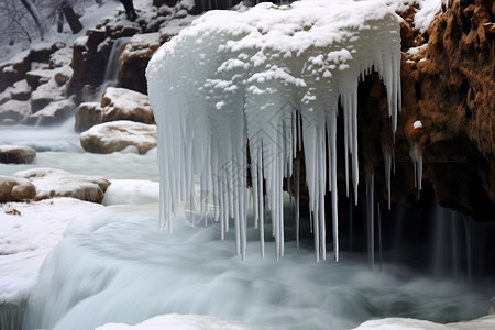 冬季潭溪山冰冻的瀑布高清图片