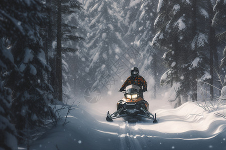 森林中的雪地摩托图片