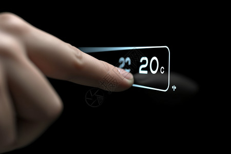 电子icon手指按下屏幕上的温度计图标背景