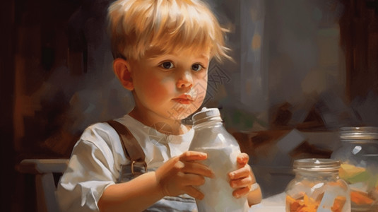 喝牛奶的小男孩插图图片