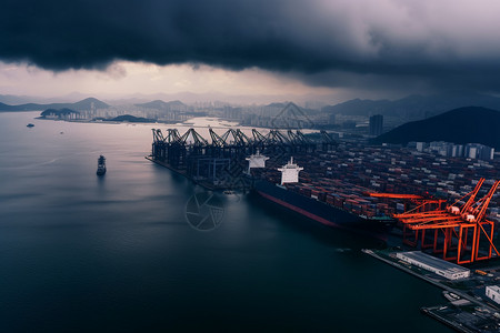 暴雨天气下的工业港口图片