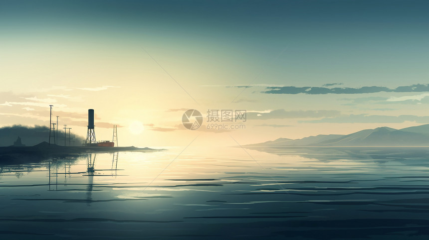 宁静的海洋发电厂插图图片
