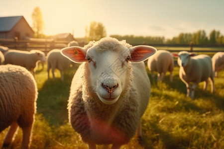 阳光下的牧羊场背景图片