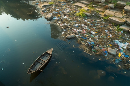 肮脏的河流塑料问题高清图片