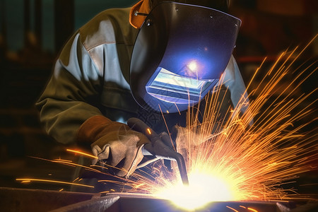焊接钢件的工人高清图片