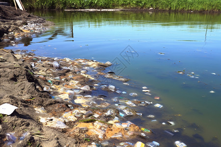 塑料问题被污染的河水背景