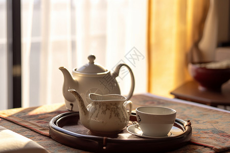 白色的茶具背景图片