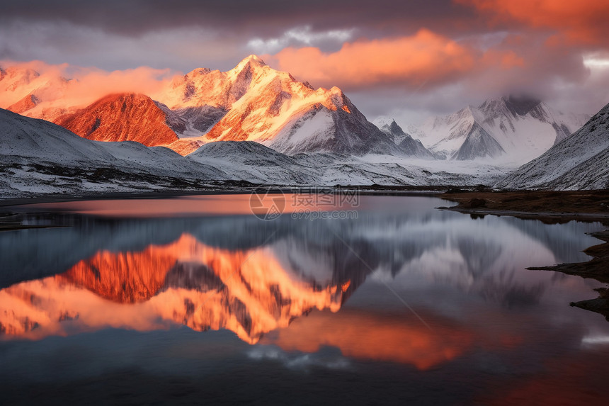 寒冷的雪山湖泊图片