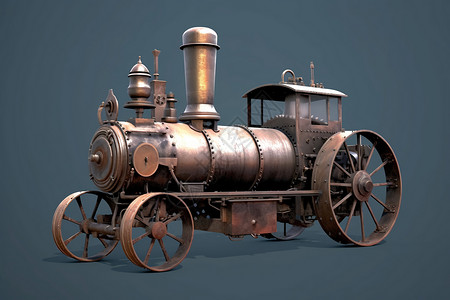车轮金属金属的蒸汽机模型插画