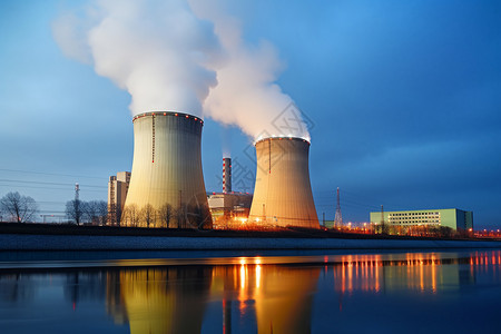 一座核电站河边反应堆高清图片
