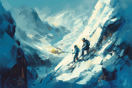 冒险者行走在雪山上图片